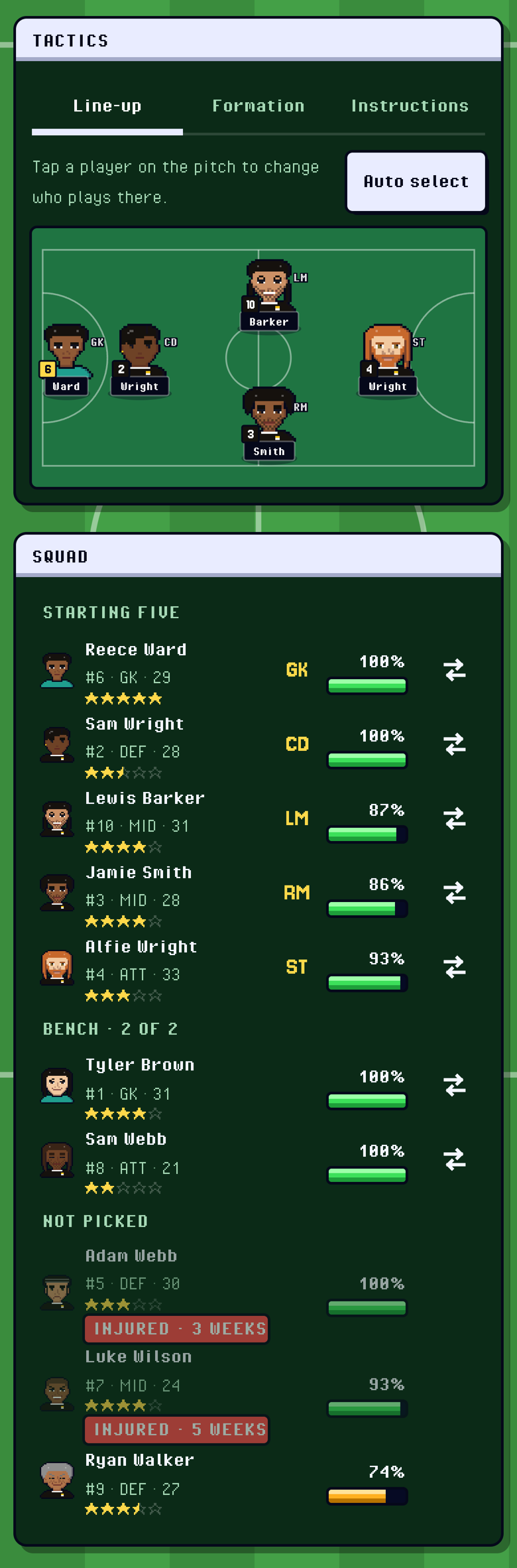 Pick the five: the whole screen from the game.